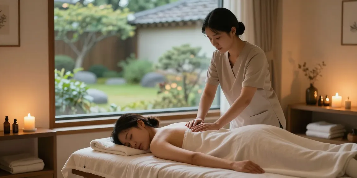 Relaxing 서울출장마사지 therapy session in a serene atmosphere with essential oils and ambient lighting