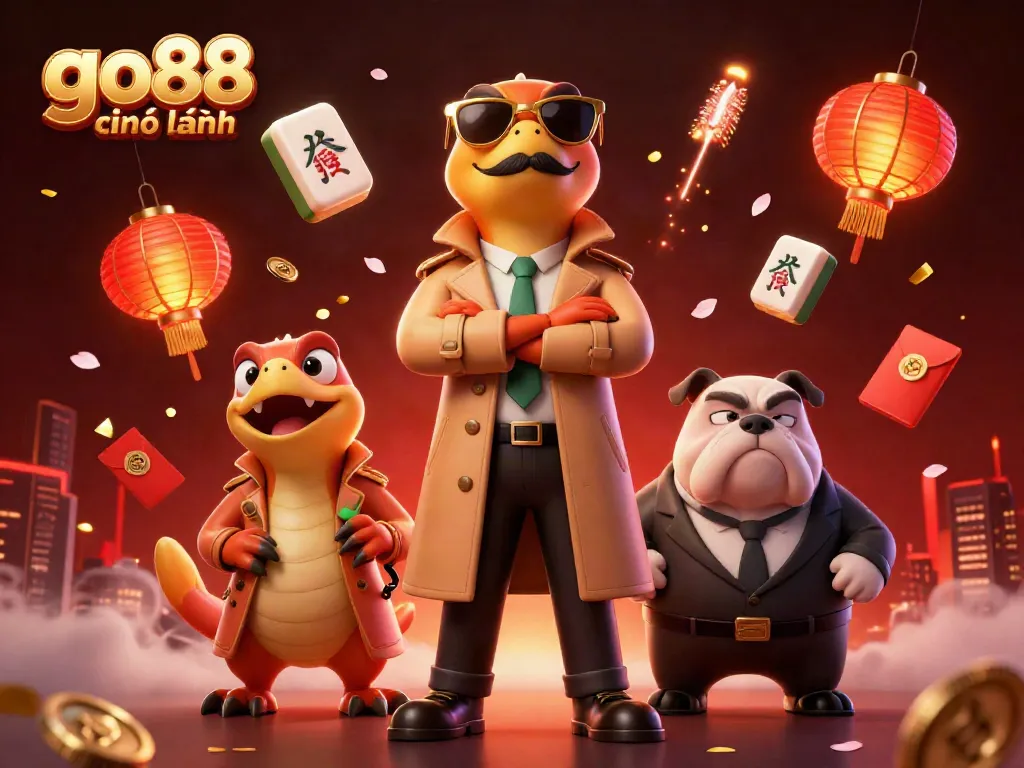 Experience the excitement of go88 chính hãng with entertaining raptors in a casino scene filled with vibrant game elements.