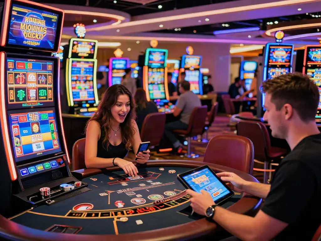 Players enjoying diverse games in lively credit card casinos UK atmosphere, showcasing modern gaming experiences.