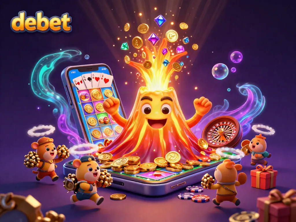 Engage with debet bonuses while winning at an exciting online casino depicted in a vibrant illustration.