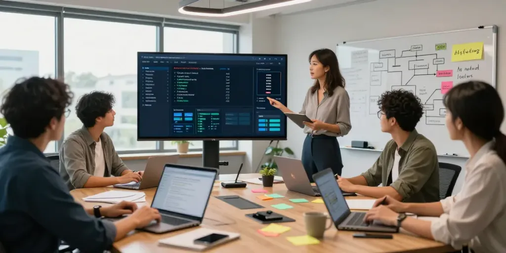 Team discussing instant indexing strategies in a modern office