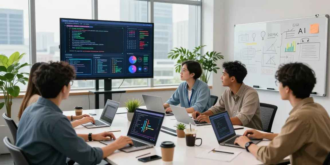 Team brainstorming AI startups 2026 solutions in a modern workspace with laptops and market insights.