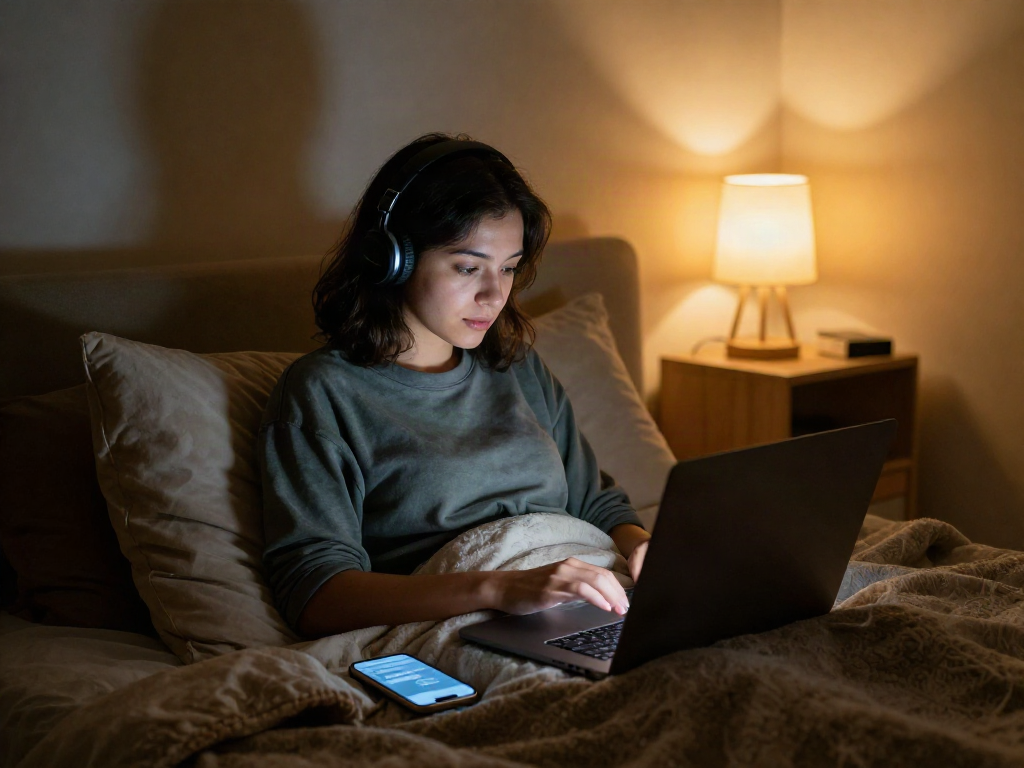 Engaging sex chat environment with warm lighting and cozy bedroom setup