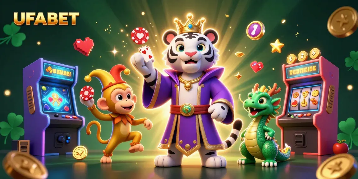 Enhance your gaming experience with UFABET, featuring vibrant characters in an exciting casino setting.