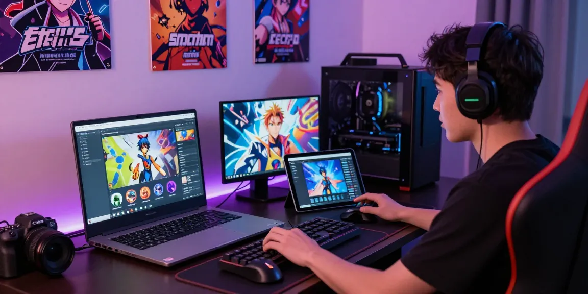 Exciting virtual gaming room with ecchigames displayed on devices, showcasing vibrant decor and gaming setup.