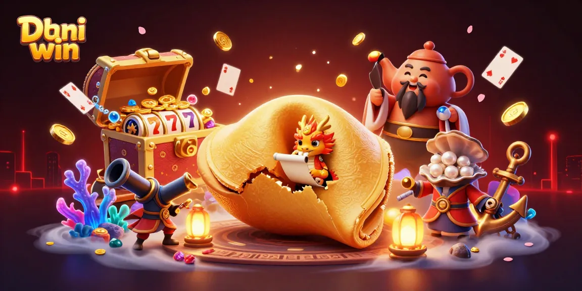 Dhani win showcases a vibrant 3D scene of exciting casino games and mythical elements for immersive gameplay.